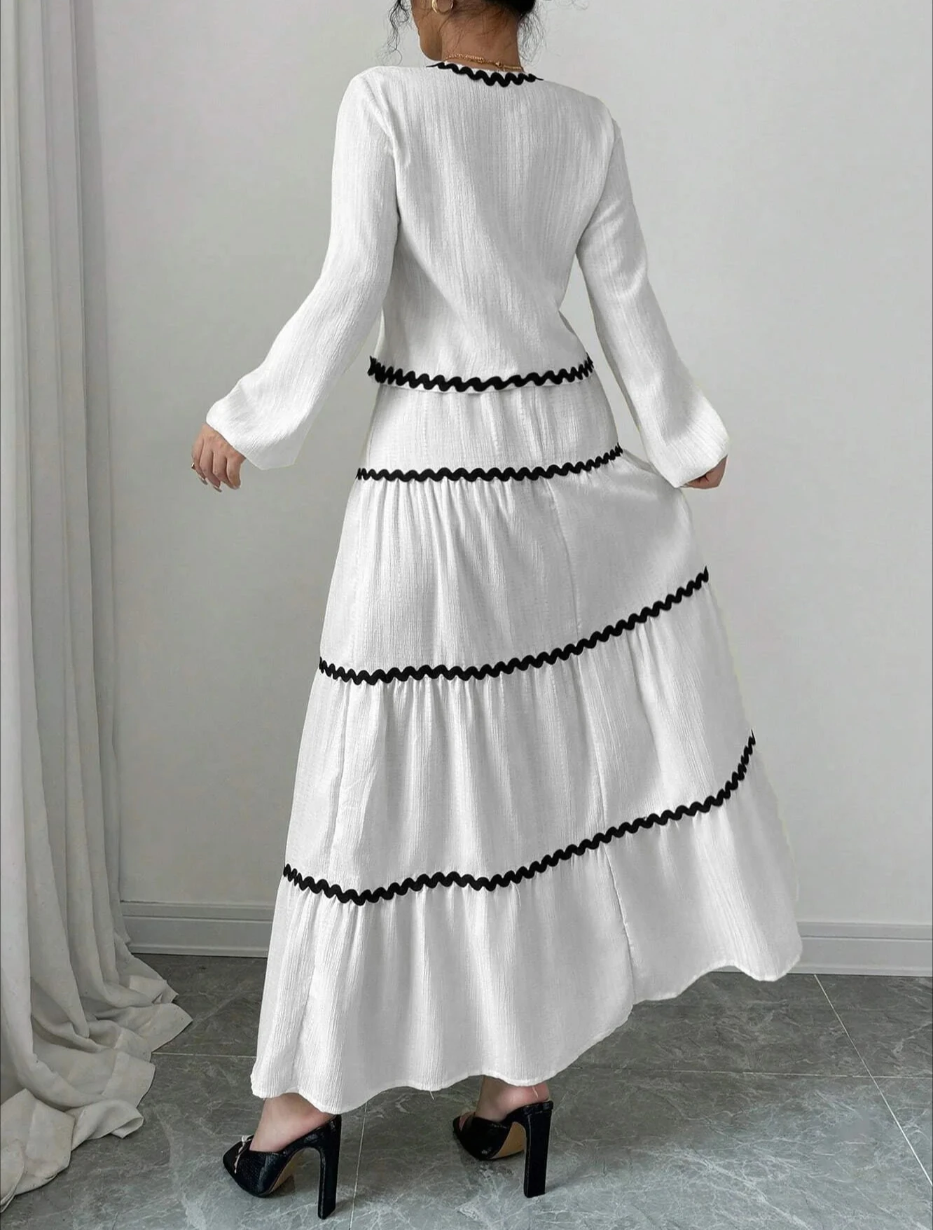 

Women's Autumn Winter 2-Piece Set Dress, Casual Long Sleeve Tie-Up Top, High Waist Elegant Skirt