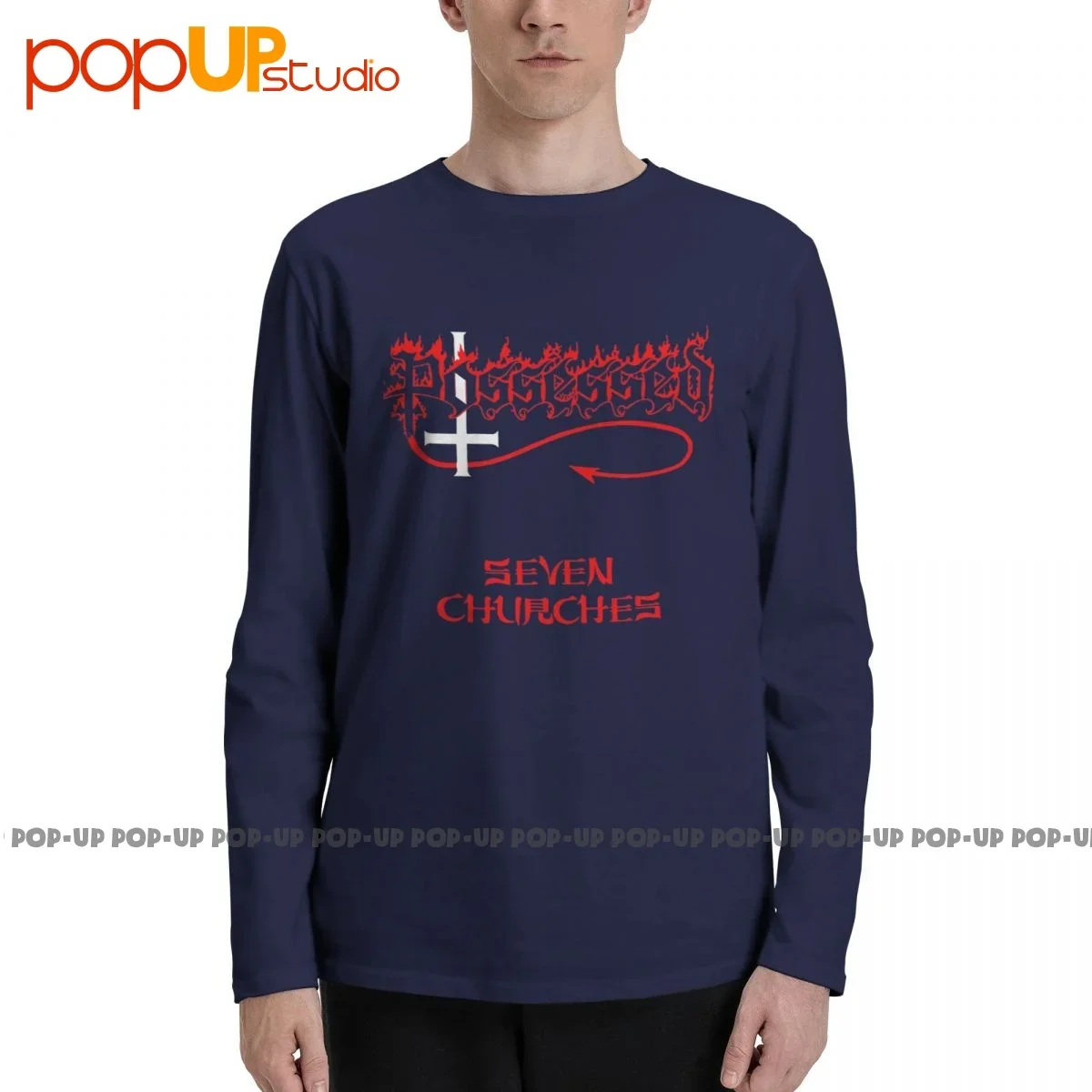 تمتلك سبعة الكنائس الموت المعادن تمتلك الفرقة طويلة الأكمام تي شيرت تي شيرت المحملة نمط البوب