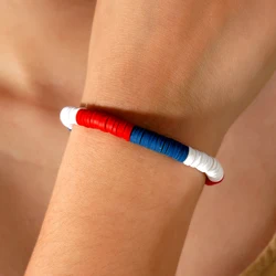 1 Bohemian fashion vacation style jewelry, American flag, stacked soft clay bracelet, jewelry gift for men and women to wear