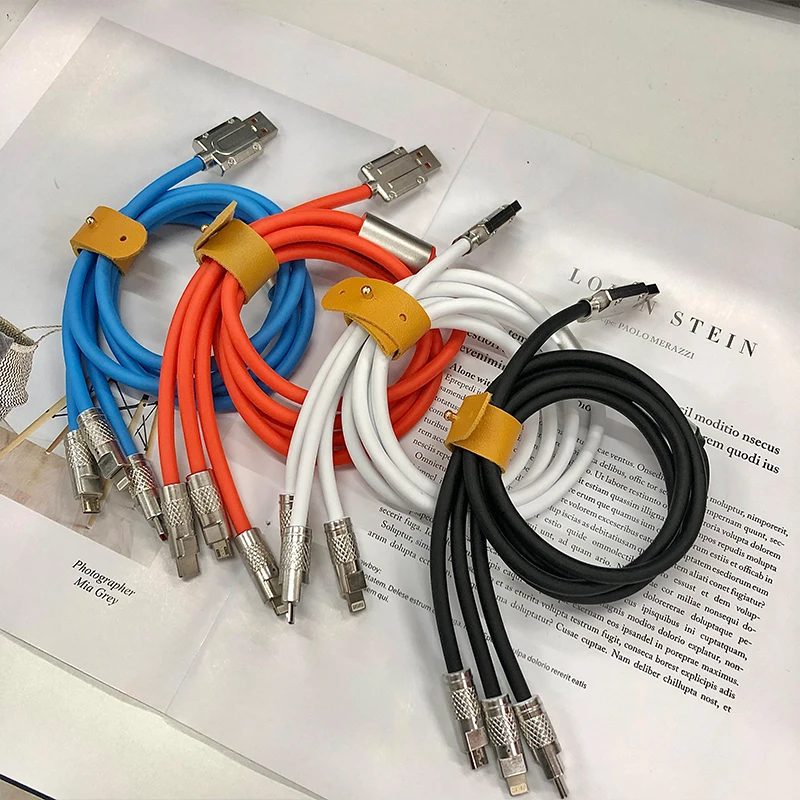 6A 120W 3 in 1 USB Fast Charging Cable For iPhone 14 Micro USB Type-C 8-Pin Silica Gel Charger Cable For Huawei Samsung Xiaomi