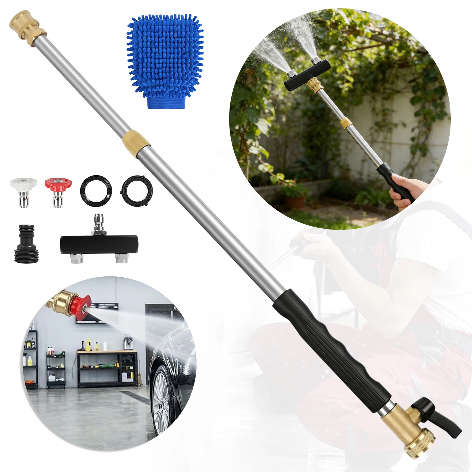 High Pressure Hose Nozzle with 3 Different Nozzles High Pressure Power Washer 3-In-1 Power Wand for Car Washing Patio and Floor
