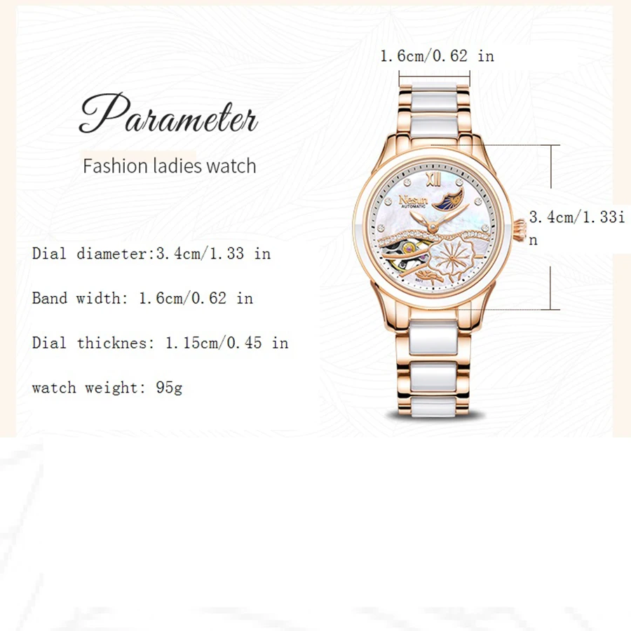 ساعة نسائية هدية للرجال من NESUN، ساعة نسائية ميكانيكية أوتوماتيكية بالكامل، أنيقة، كاجوال، مضيئة بهيكل عظمي، هدية للرجال