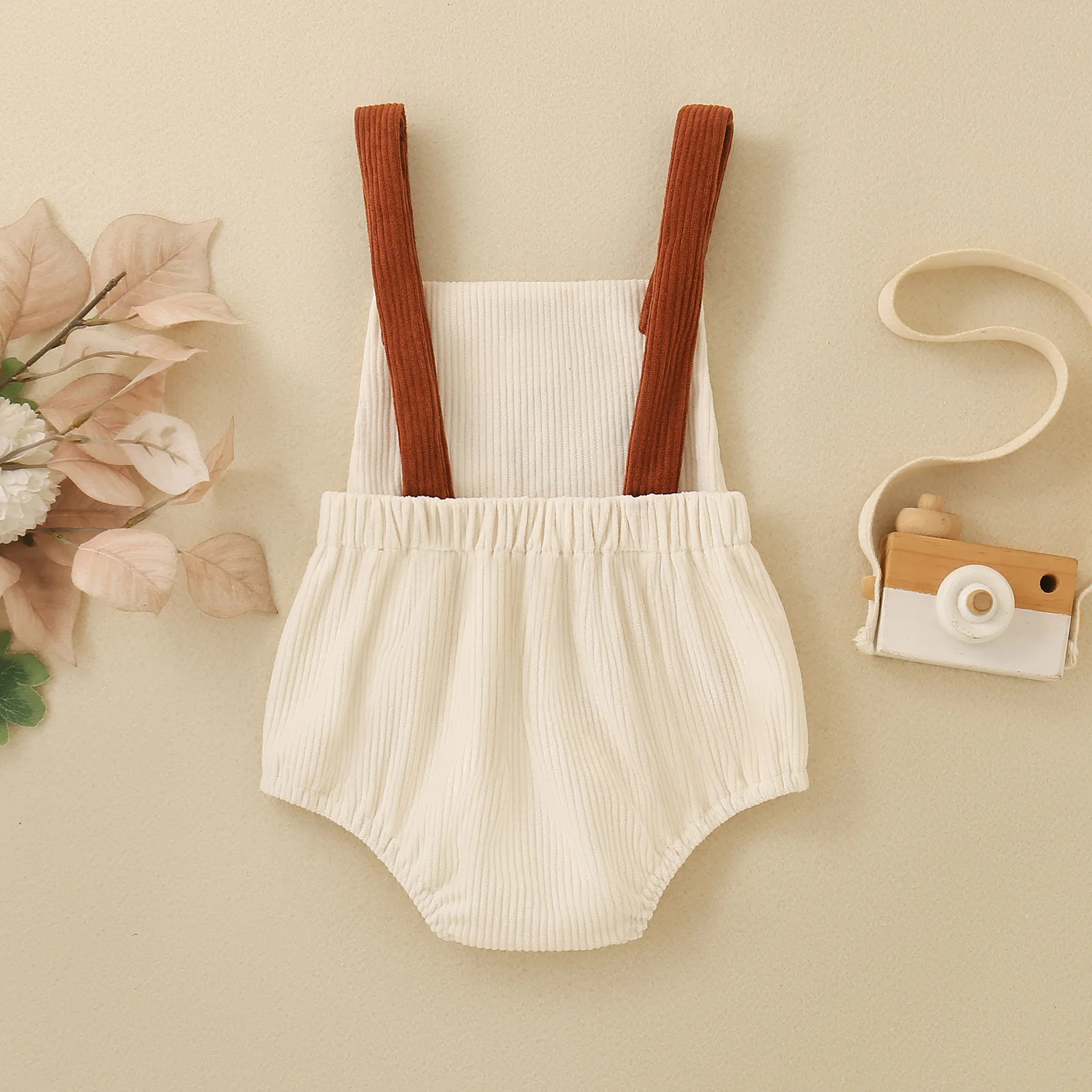 Baby Corduroy Suspender Romper My Rolls Are Homemade Croissant Embroidery Sleeveless Bodysuit Infant Cute Fall Outfit