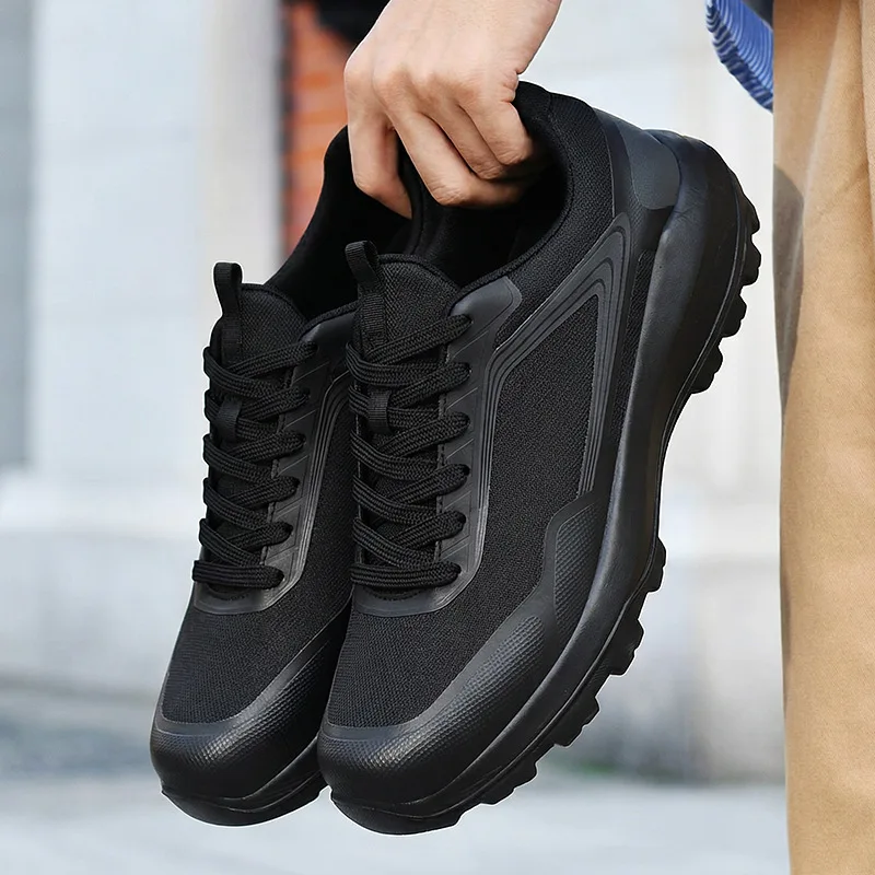 

Мужские модные летние кроссовки из кожи и сетки с защитой от скольжения для активного отдыха, черные, на шнуровке, дизайнерские, спортивные