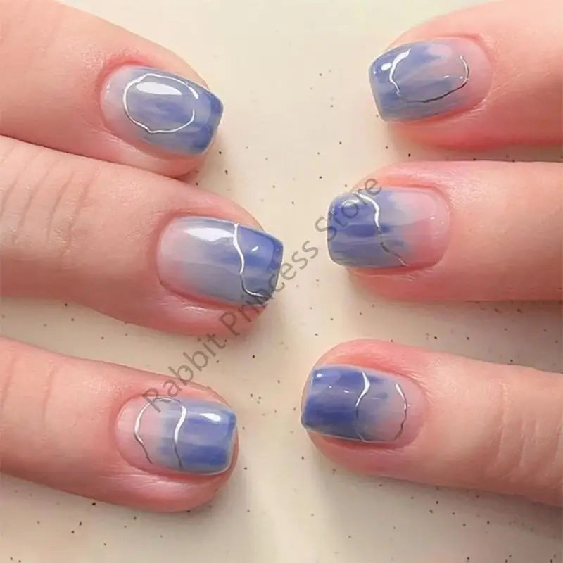 

BX0F Square Press on Gradient Fake on in 12 Sizes,24 Pcs French Tips for Nail Art Decorations