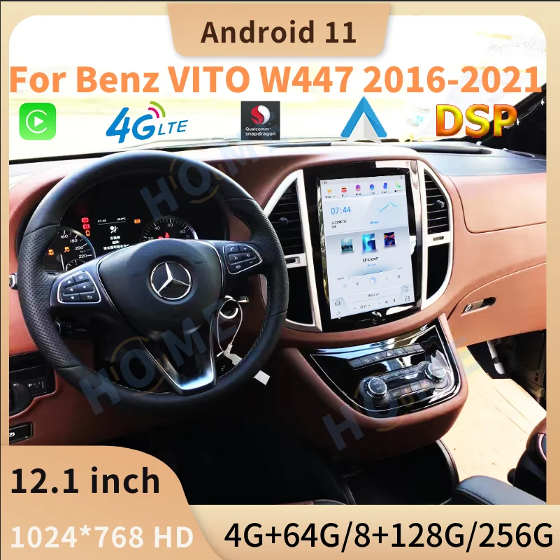 

Carplay Tesla Style Snapdragon 12,1 дюймов Android Авто Радио Видео плеер стерео для Benz VITO W447 2016-2021 GPS навигатор Экран