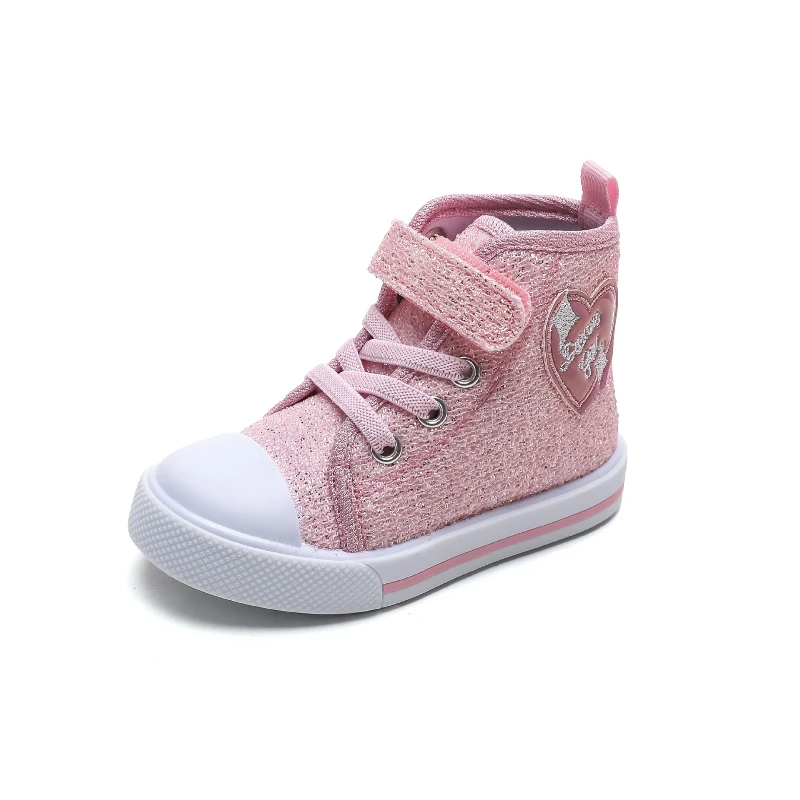 Children Canvas Shoes Girls Sequined Princess Shoes Casual High Top Board Shoes Children Shoes Kids Shoe for Girl Casual Sneaker