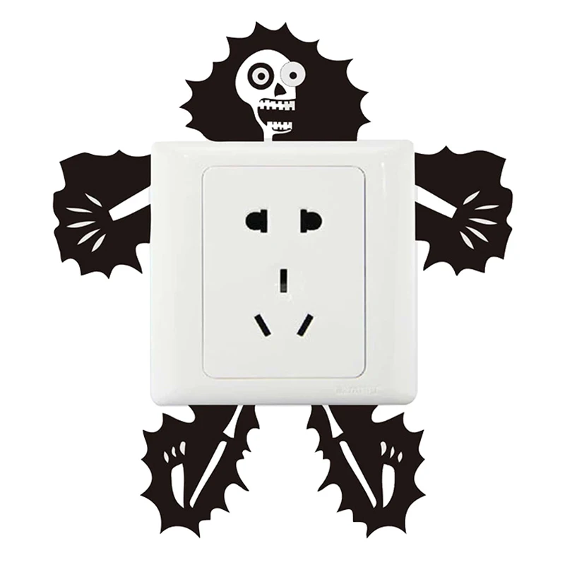 Electrocution Skeleton Man Switch Sticker, Children's Bedroom Bathroom Wall Sticker Self-adhesive Halloween Fun Fashion Style