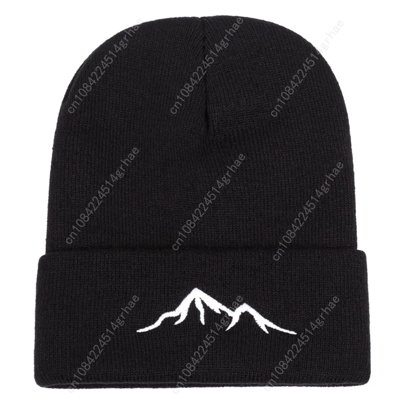 Mountain scenery embroidered knitted hat, warm woolen hat for autumn and winter outdoor sports events, casual