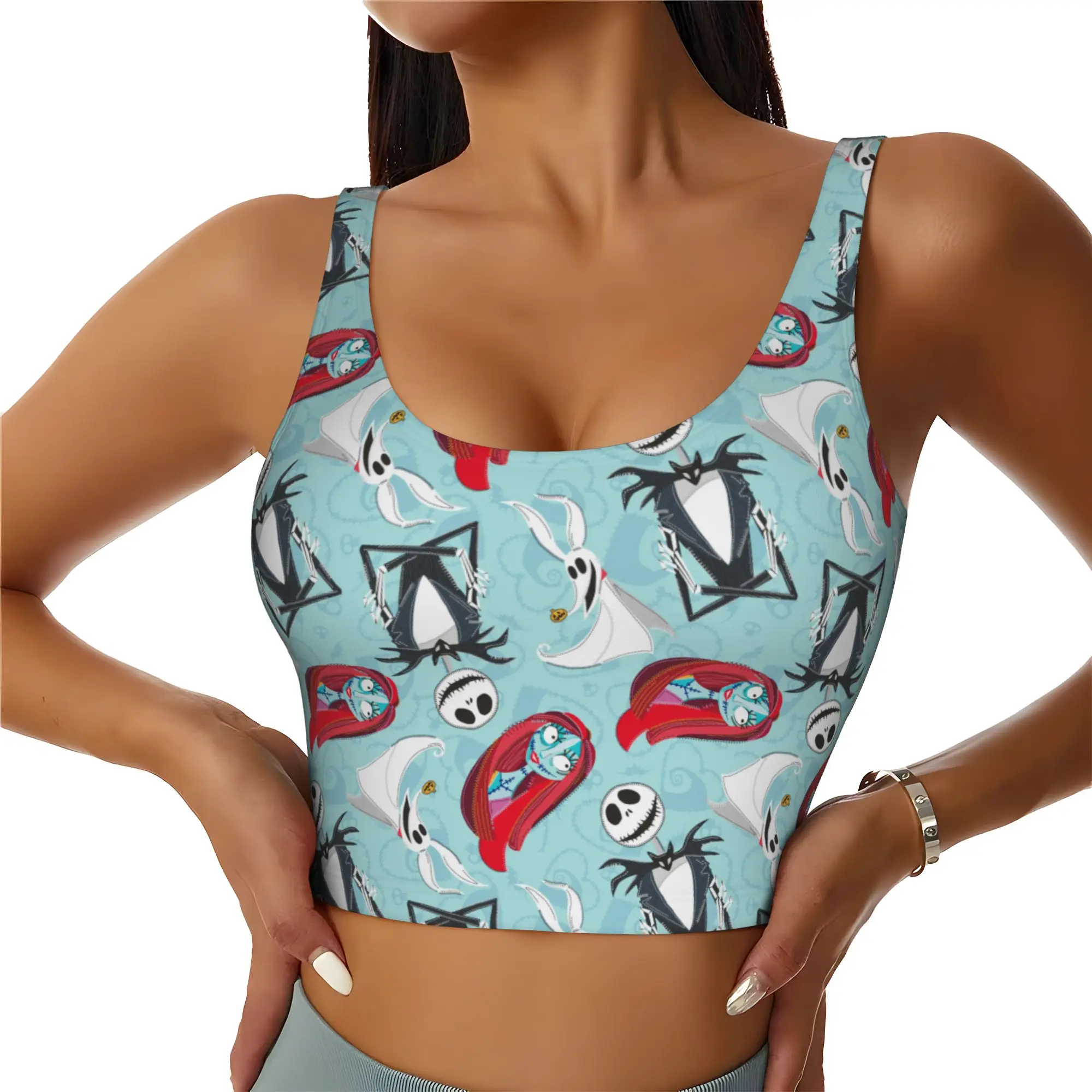 Custom Skellingtones Skull Workout Crop Tank Tops for Women Seamless Halloween Horror Running Yoga Sports Bras