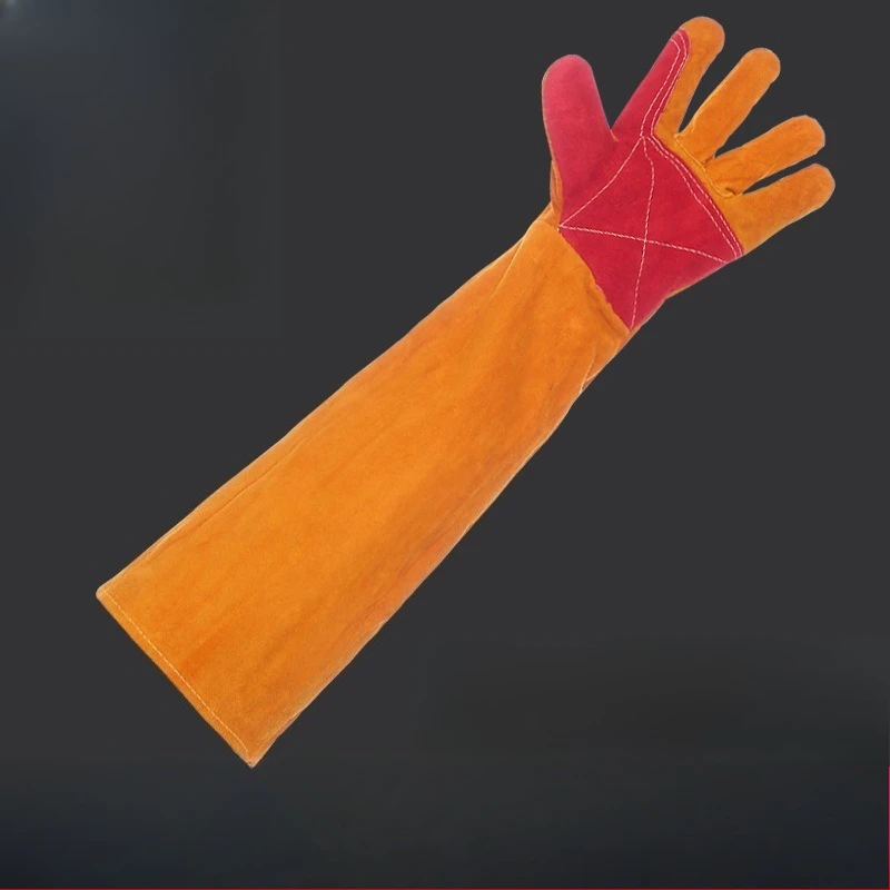 60cm Long Heat Resistant Welding Gauntlets Double Layer Anti Scald Fireproof Leather Gloves For Welding Soldering Cutting