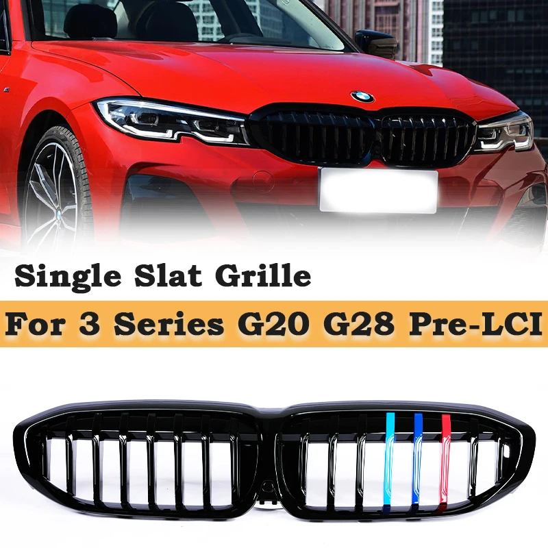 

Для BMW 3 серии G20 Pre-LCI 2019-2022: решетка радиатора с одной планкой, полукарбоновая, глянцевая черная, трехцветная, с гидрографической печатью (Water Transfer Printing)
