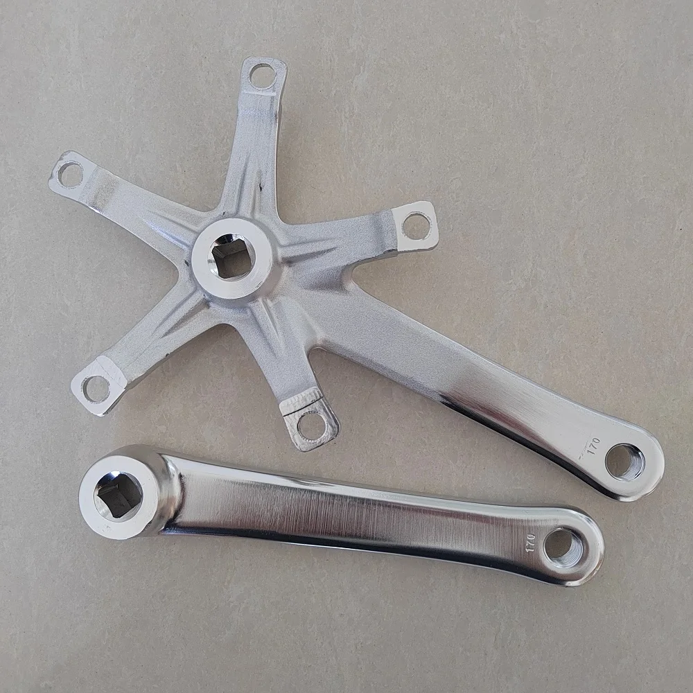 Bicycle Crank 144 BCD Fixed Gear 5 Bolts 165/170 MM Length Track Bike Parts Silvery Aluminum Alloy Folding Crankset