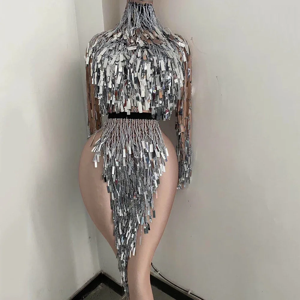 여성 반짝이 스팽글 생일 퀸 의상 태슬 하이 슬릿 롱 나이트클럽 드레스 DJ 가수 댄스 공연 무대 의상 2026