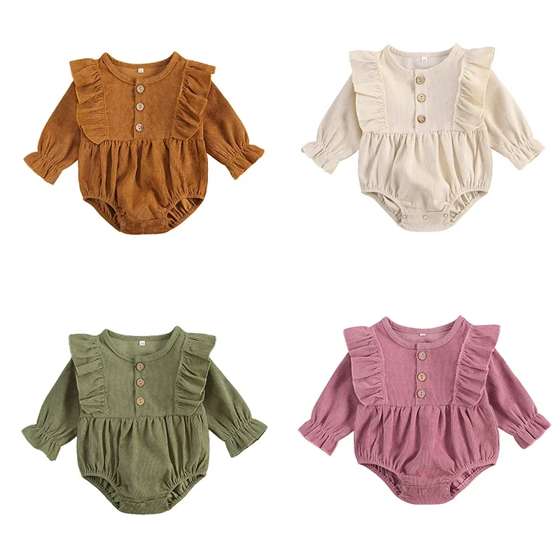 

Newborn Baby Button Ruffles Long Sleeve Jumpsuits - 0-18M