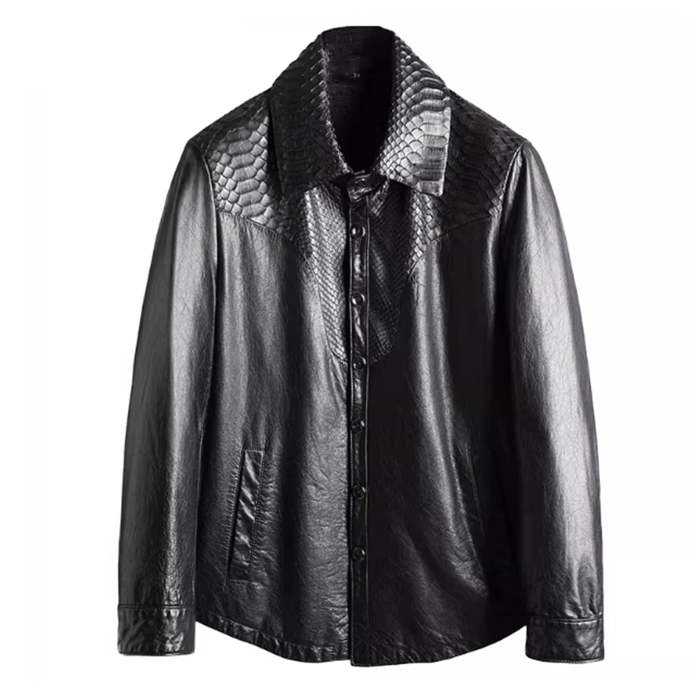 

kaisaipiyidian new men python coat male jacket Men's Turned-Down Collar put together snake