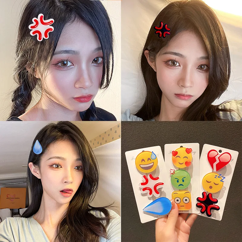 Fashion Emojied Hairpin Speechless Sweat Angry Water Drop Hair Clip For Cool Girls Funny Emoticons Hairpin Hair Accessories