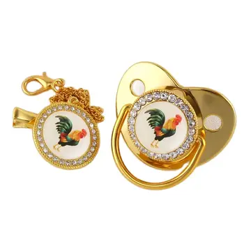 מוצץ לתינוק עם דמות תרנגולת קרטון עם קליפס לשרשרת, מוצץ לתינוק עם ניפל