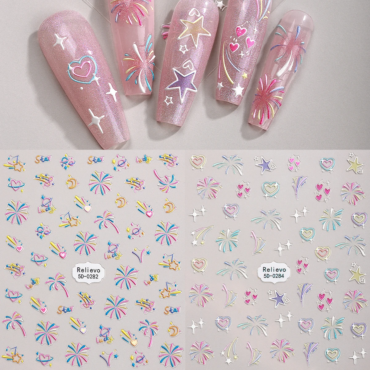 5D Relief Fireworks Nail Art Sticker Colorful Self Adhesive Stickers New Year Winter Manicure Sliders Decals DIY Decorations