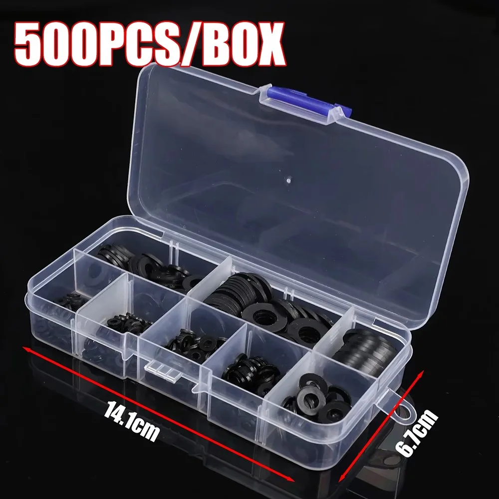 500Pcs Durable Seals O Ring Assortment Kit Nylon Washer Flat 8 Sizes Plane Spacer M2-M10 Black White Insulation Gasket Ring