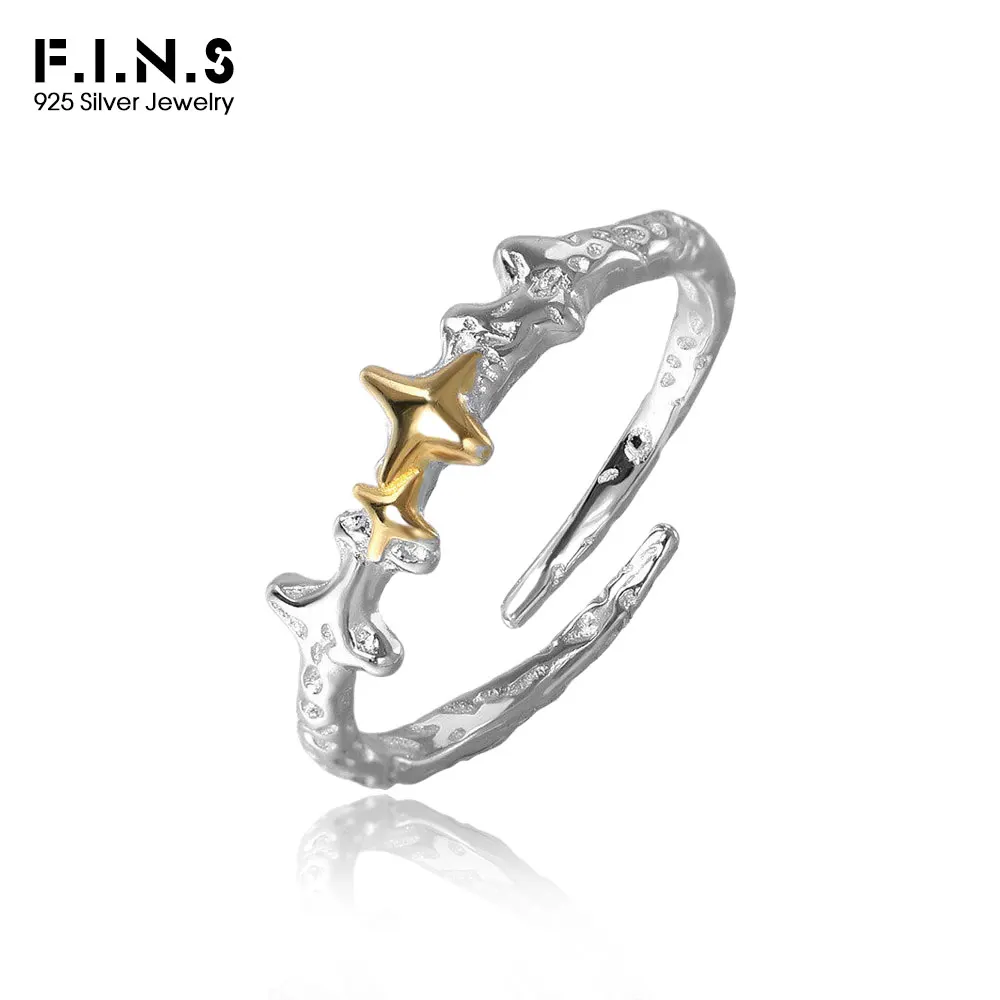F.I.N.S Original Color Separation Star S925 Sterling Silver Ring Irregular Open Adjustrable Mid Finger Fine Jewelry Accessories
