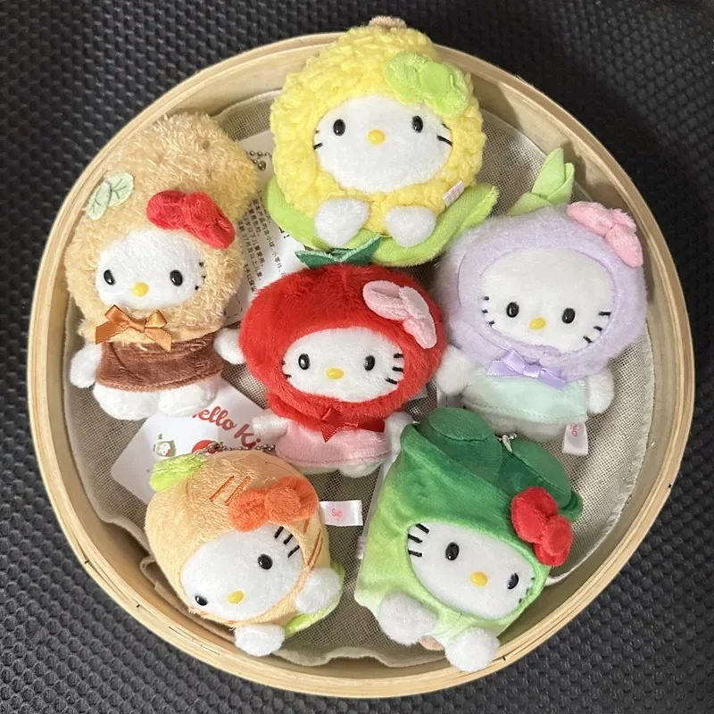 Cartoon Hellokittys Fruit Vegetable Story Series Sanrios Anime Kawaii Apple Pineapple KT Plush Doll Bag Pendant Keychain Gift