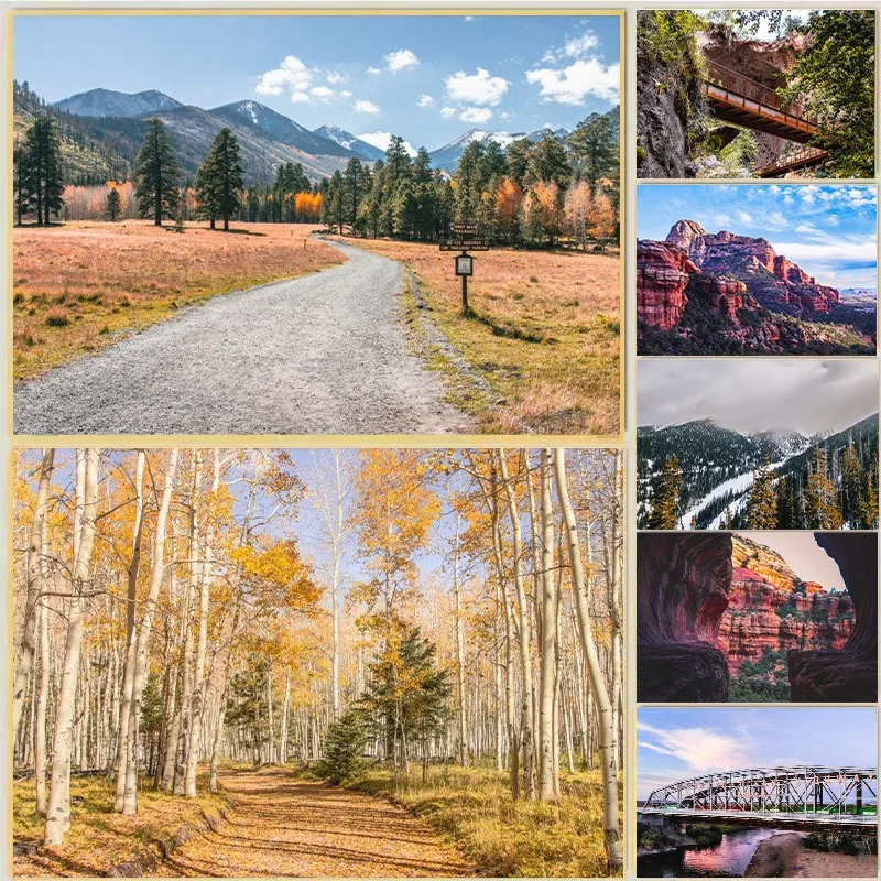 Arizona Travel Landscape Photography Poster Mountain Trees Scenery Fine Canvas Painting Wall Art for Living Room Home Decoration