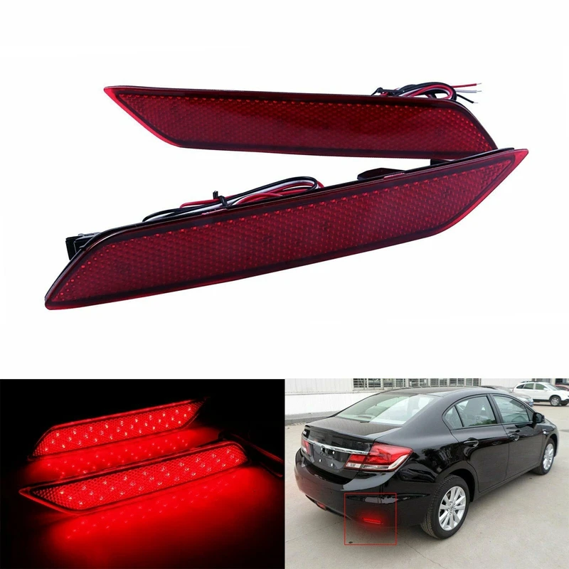 Car Red Lens 60-SMD LED Bumper Reflector Brake Tail Turn Signal Lights For Honda Civic Sedan 2013-2015