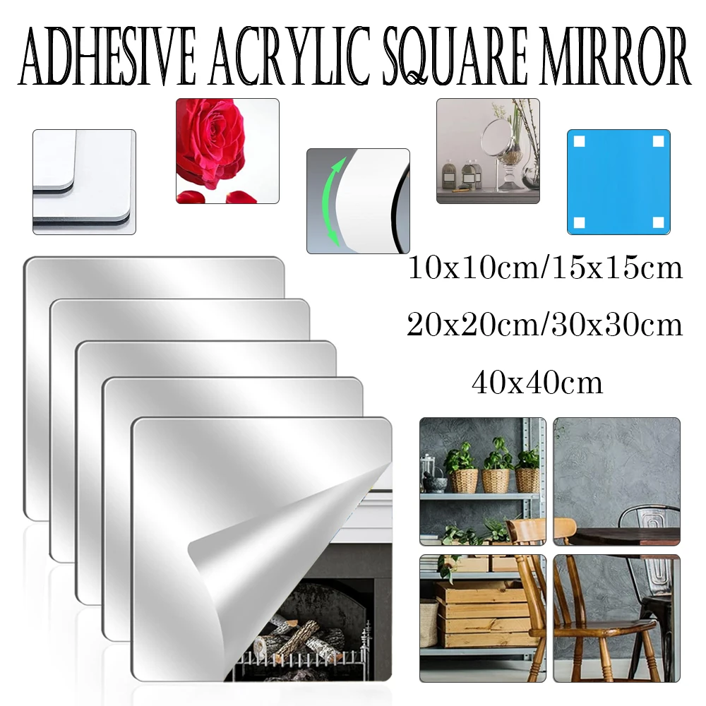 1-40PCS Rectangle Acrylic Mirror Stickers Flexible Mirror Stickers DIY Art Living Room Decoration For Door Wardrobe Home Decor