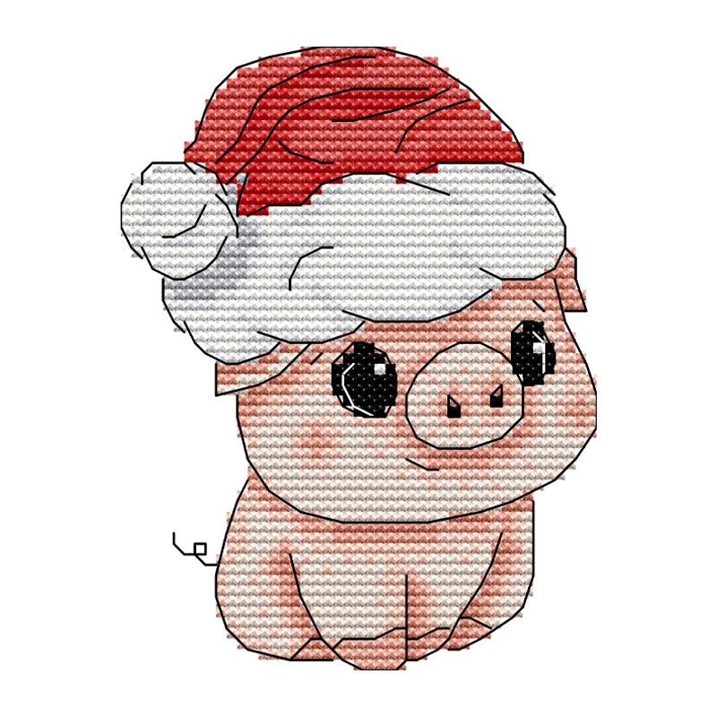 Joy Sunday Cross Stitch Christmas Hat Piggy 11CT 14CT Print Fabric Stamped Cross Stitch Craft Kit Embroidery Needlework Sets