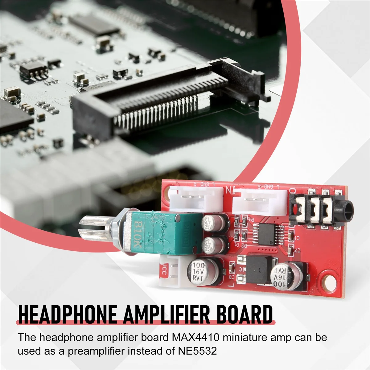 La placa amplificadora de auriculares MAX4410 se puede utilizar como preamplificador en lugar de NE5532