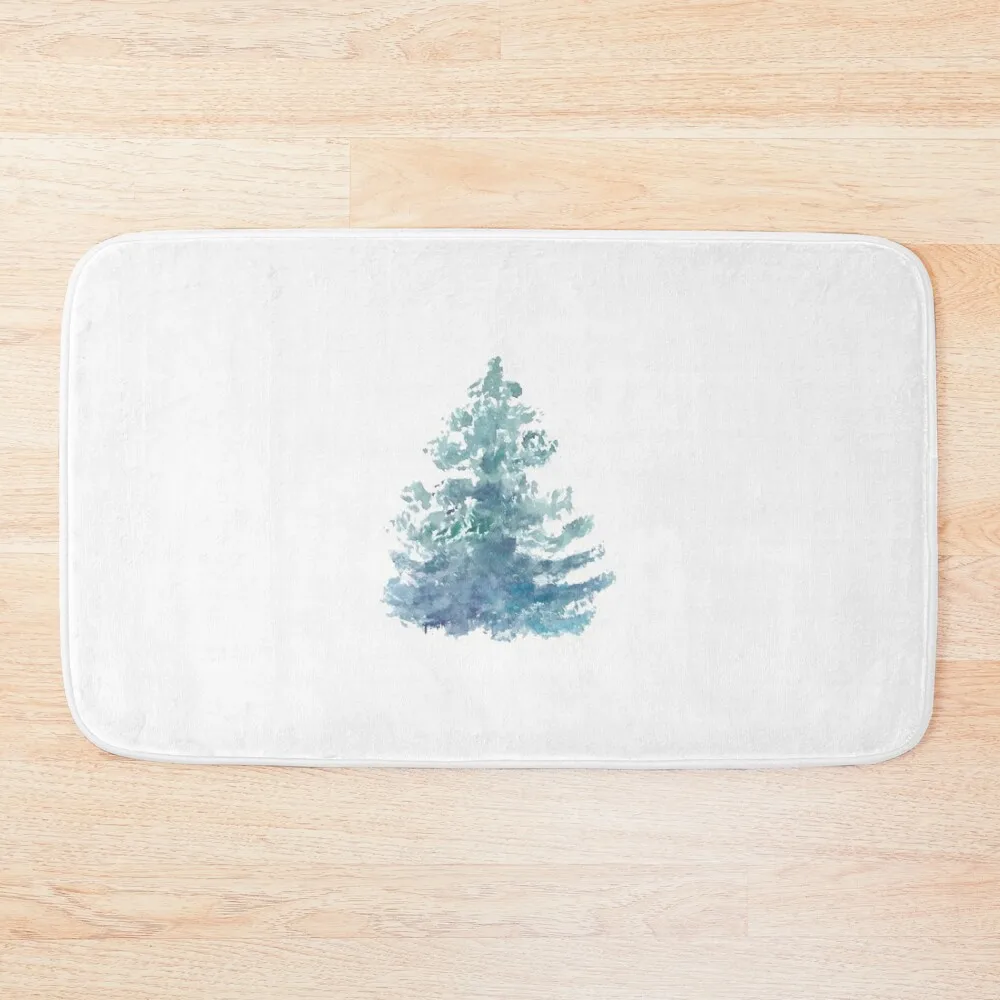 Cute Blue Christmas Tree Water Color Bath Mat Carpet Anti Slip Carpets For The Bathroom Mat