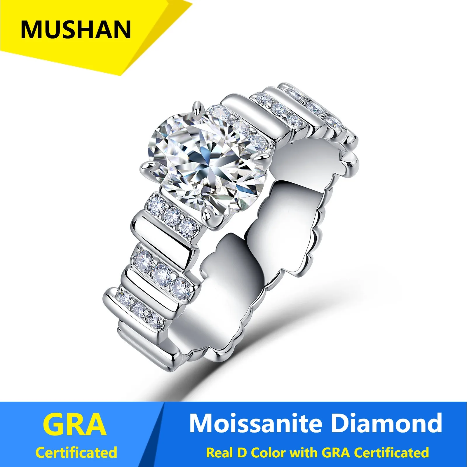 MUSHAN Luxury Jewelry 925 Sterling Silver Ring Band Women GRA Certificated Moissanite Diamond Emerald D Color Rings Fine Jewelry