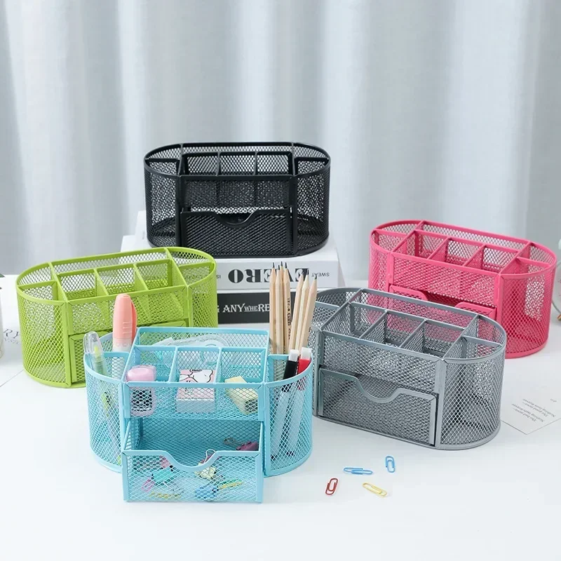 Simple metal multifunctional creative pen holder, multi grid pen holder, drawer style nine grid desktop storage box