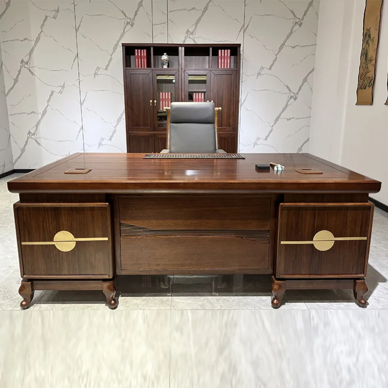 CEO desk New Chinese-Style Office Desk, Modern Minimalist Design, Suitable For Managers And Executives, With A Black Walnut Vene