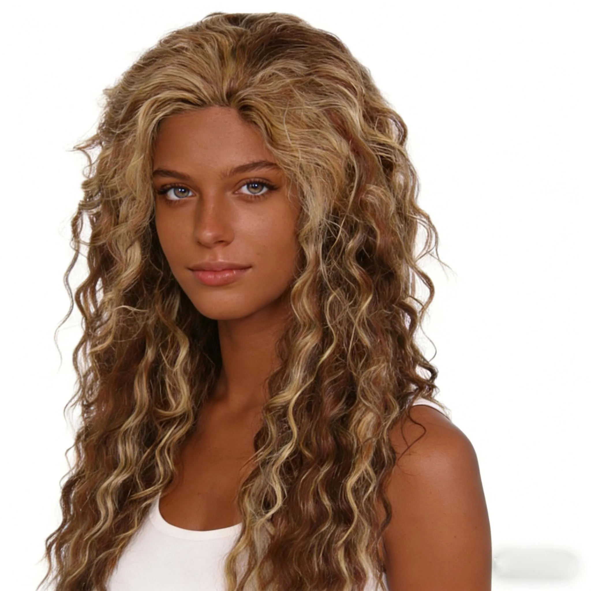 Synthetic Wigs Long Curly Ombre Brown Highlight Loose Wave Wig with Middle Part Heat Resistant Daily Cosplay Women Natural Look