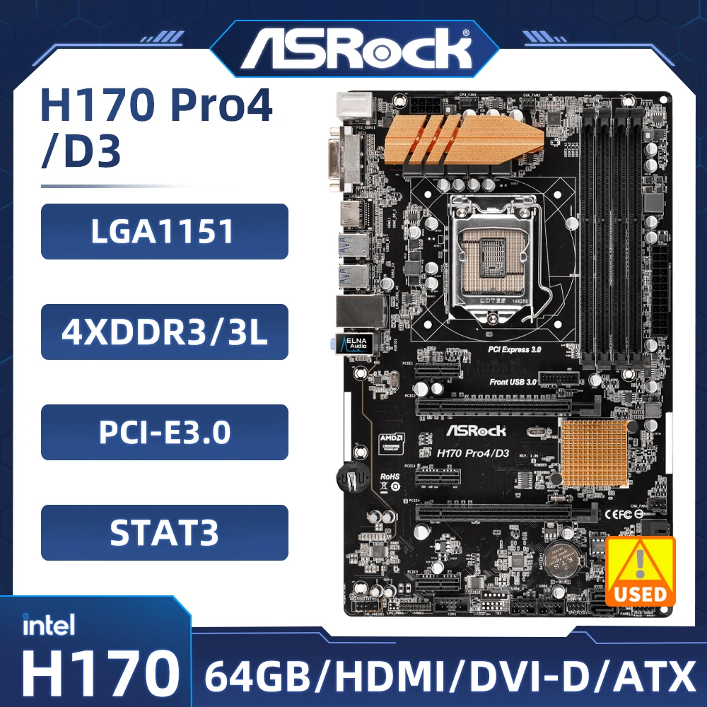 ASRock H170 Pro4/D3 Motherboard LGA 1151 Intel H170 support i5-7600 6500 6300 7300 7700 6600 G4500 cpu DDR3 64GB ATX