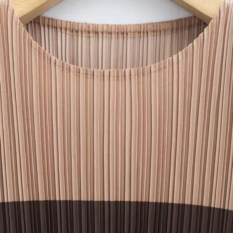 Pleated Elastic Loose Fit Dress, Contrast Color, Summer