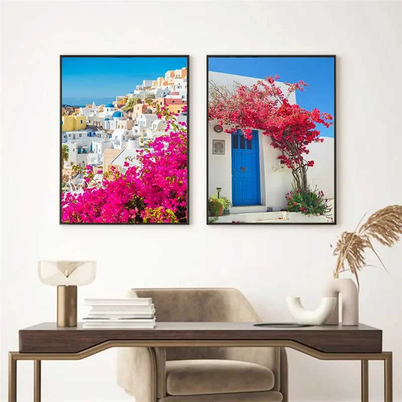 Santorini Greece Island and The Aegean Sea Landscape Print Art Canvas Poster For Living Room Decoration Home Wall Picture