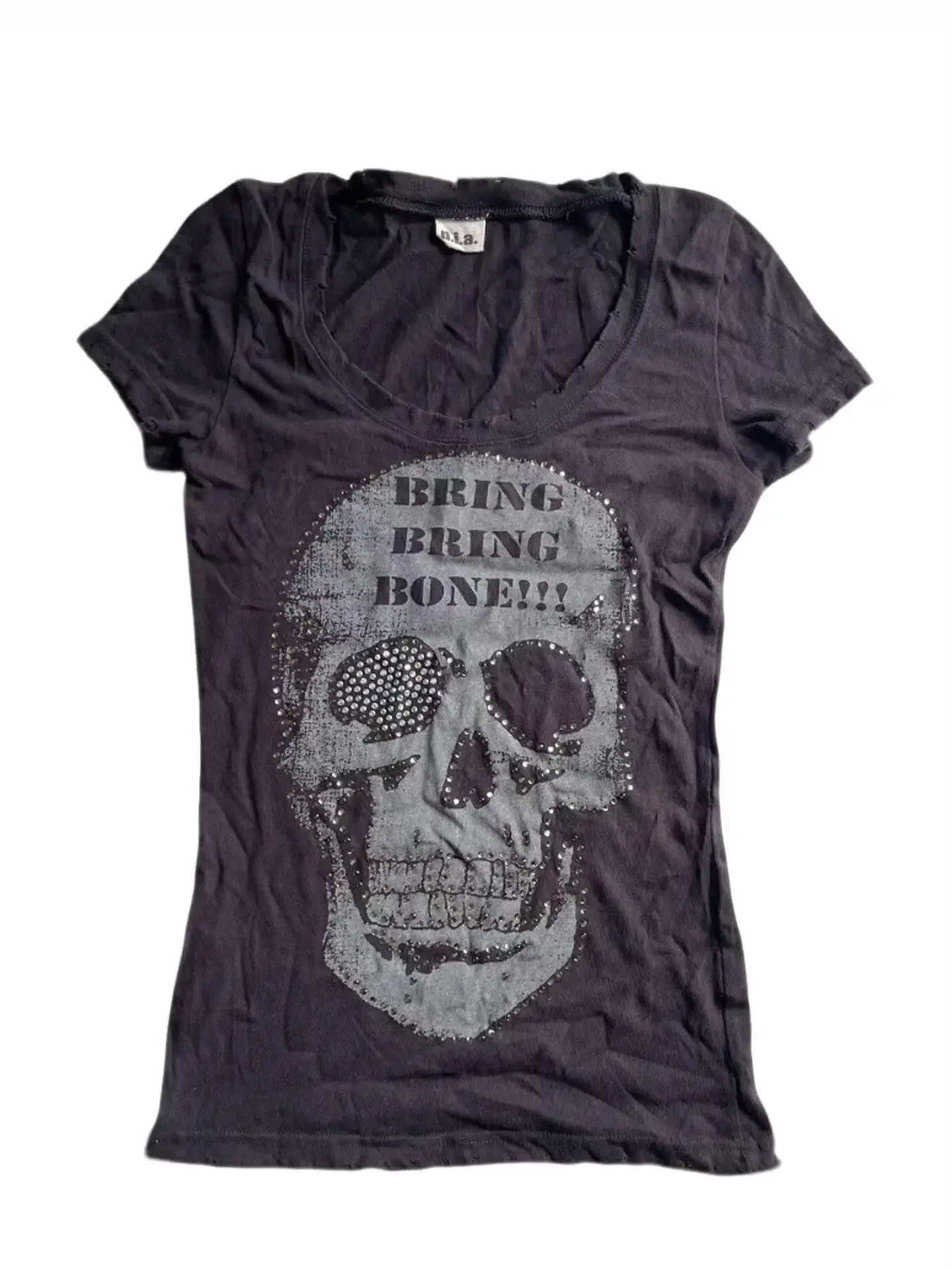 

LGB visual D.I.A series skull print + hot diamond punk style short-sleeved T-shirt