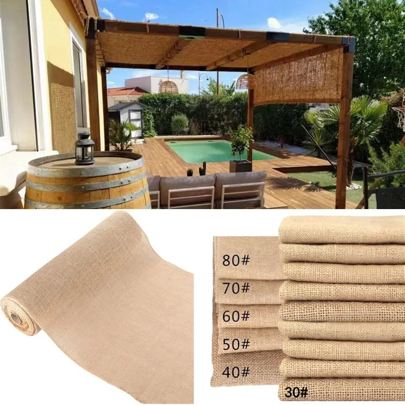 Wide 1.6m Natural Jute Cloth DIY Gazebos Sun Shade Net Sunshade Sails Balcony Privacy Screen Home Decoration Linen Fabric