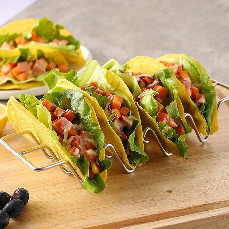 

Taco Holder Mexican Pizza Roll Shelf Burrito Potato Chips Rack Stainless Steel Creative Tableware Pancake Stand Shells Taco Rack