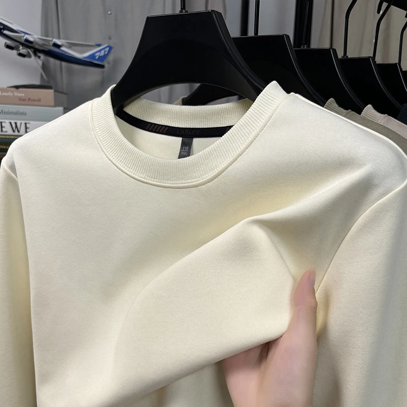 

Middle Aged Youth Solid Color Long Sleeved T-shirt Men's Round Neck Casual Autumn Youth Base Shirt Top T-shirt Plus Size