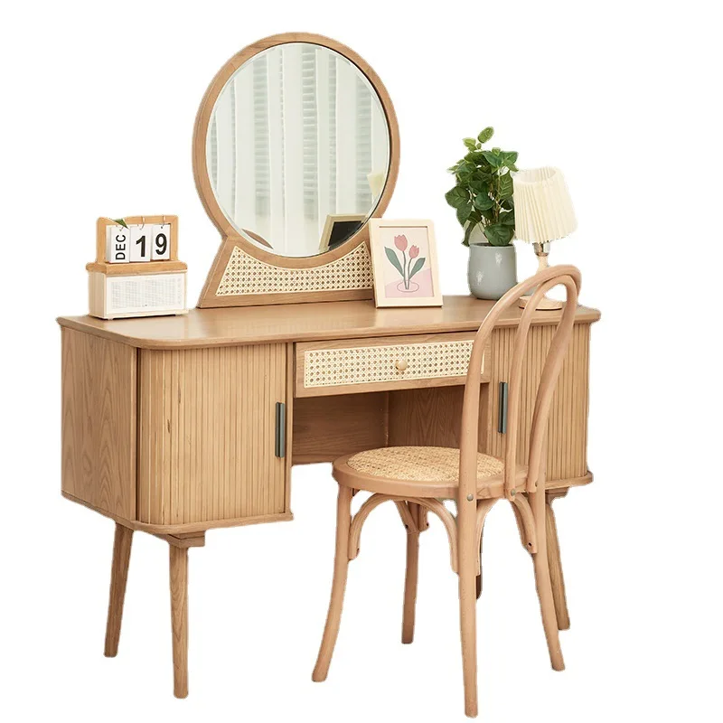 

Solid wood dresser, rattan elements, modern simple small apartment bedroom dresser, solid wood with drawers