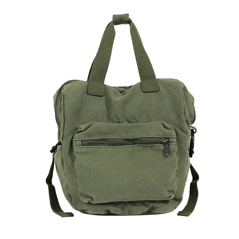 100% Cotton Backpacks For Women Solid Canvas Leisure Or Travel Bags Unisex simple Cloth Satchels Korea Style Green Packages