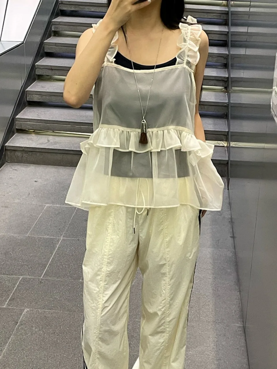 

Korean Sle Ogees Wood ain Women's Tank Top Summer New Design Sense Layered irt Outerwear Soft Medium Fabric