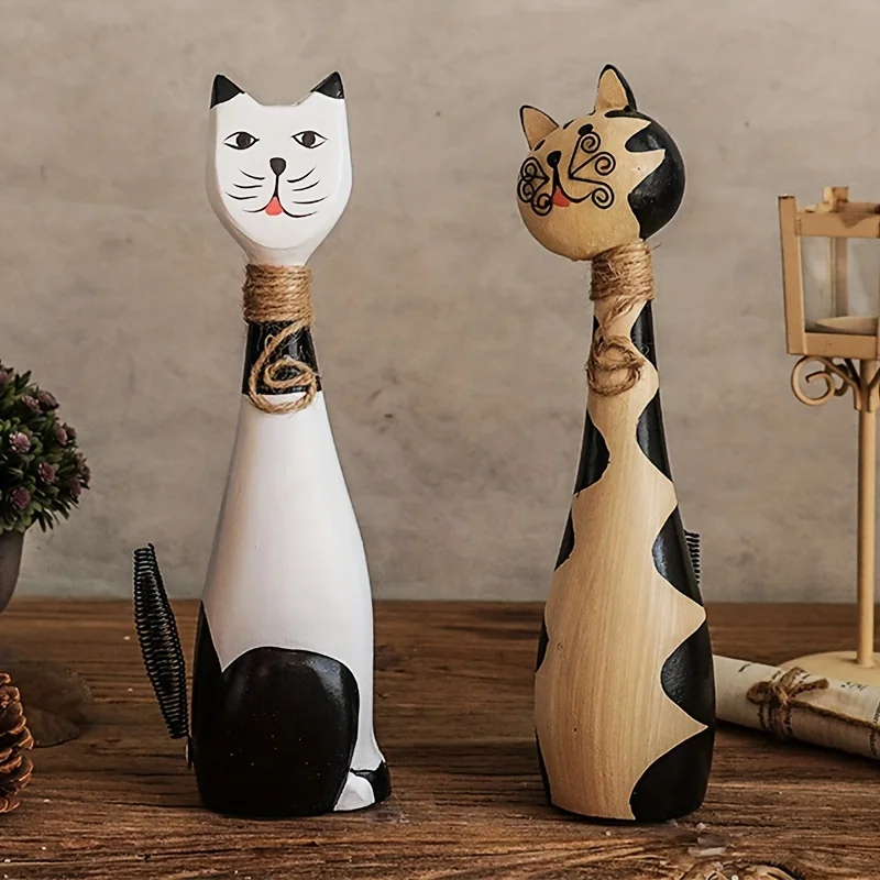

Nordic Wooden Cat Figurine Modern Minimalist Animal Decor for Living Room Creative Home Ornament