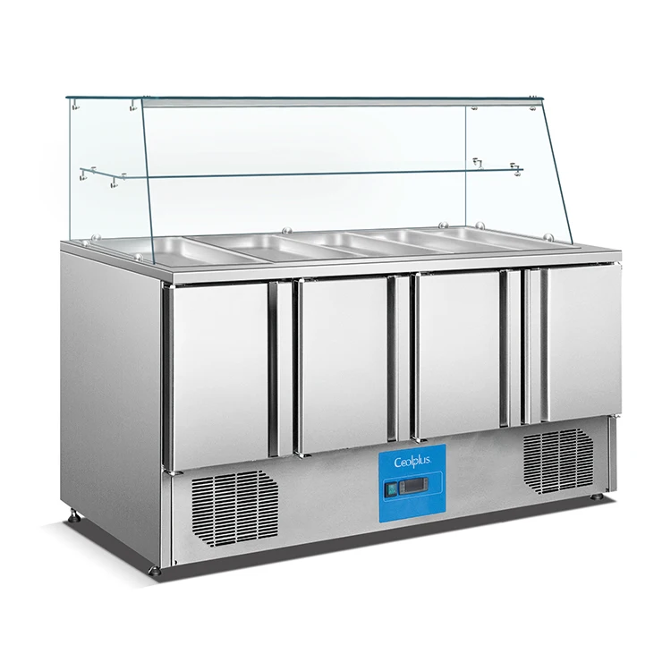 Vitrine réfrigérée commerciale personnalisée, comptoir à salades, établi en acier inoxydable, comptoir à Pizza, réfrigérateur à saladettes