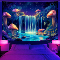 1pc Fluorescent mushroom tapestry, UV reactive black light tapestry, mysterious mushroom natural landscape forest tapestry