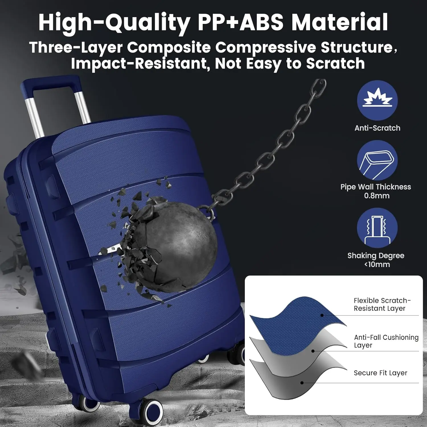 Set koper dengan roda putar (20/24/28 inci), set koper Pp + Abs